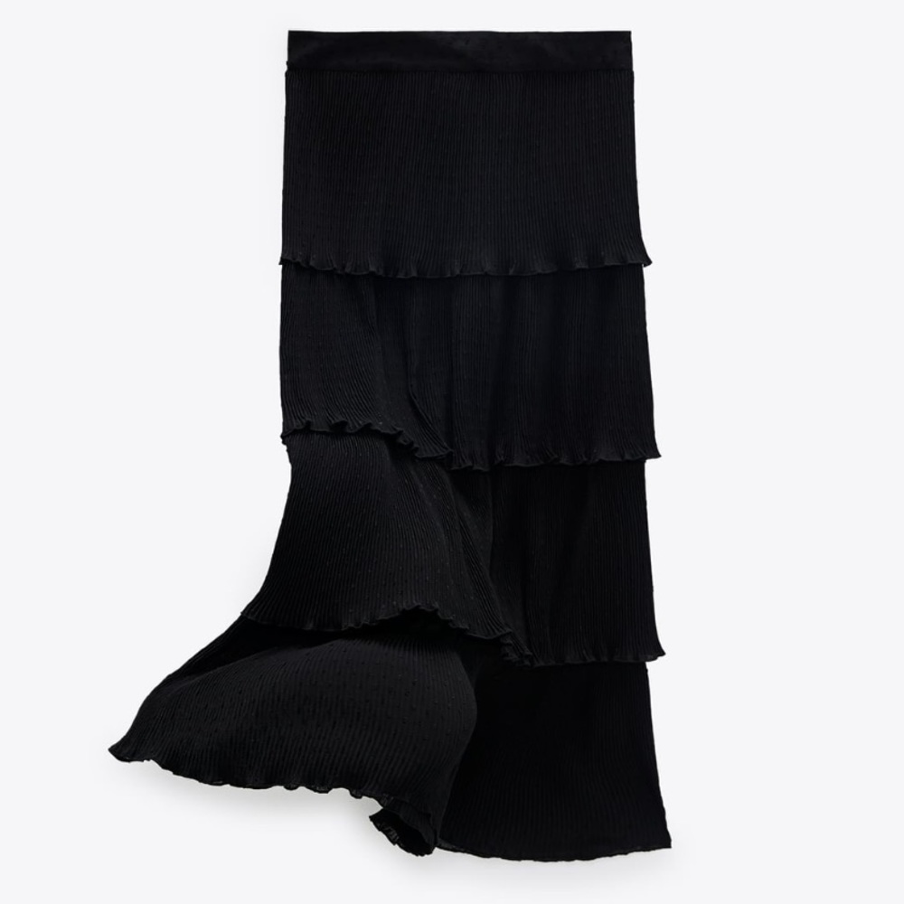 Zara Ruffled Dotted Mesh Midi Skirt